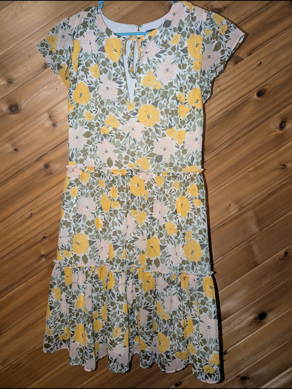 Ann Taylor Factory Yellow & Green Floral Tiered Mini Dress